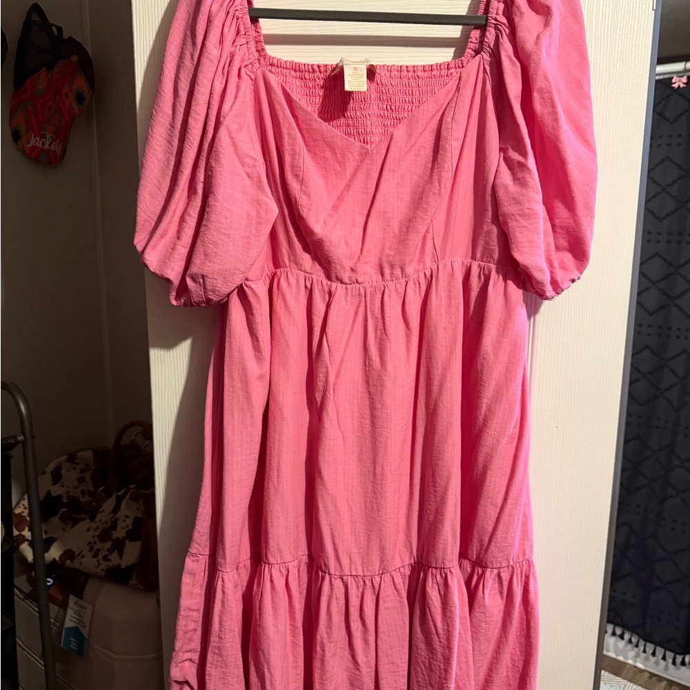 Flying Tomato Pink Ruffled Tiered Midi Sundress